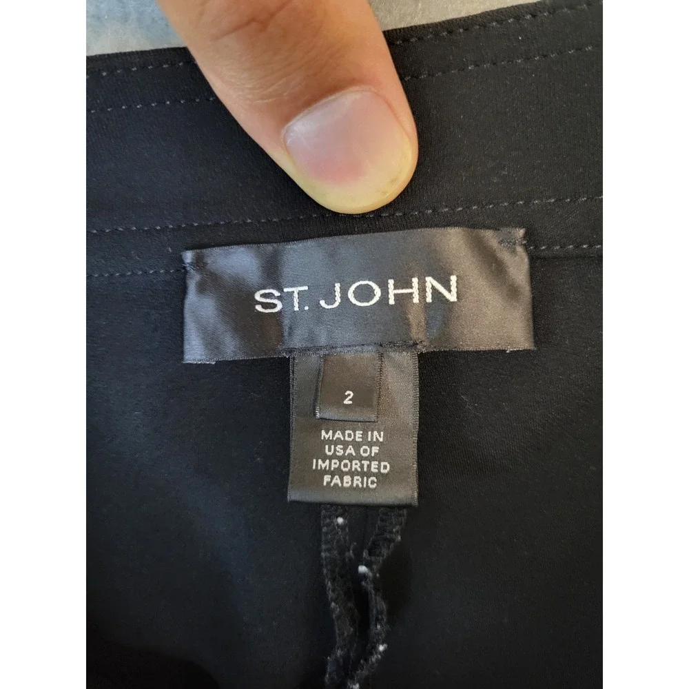 St. John Black Pants Size 2 Flare Leg Eyelet‎ Detail Buckle Belt